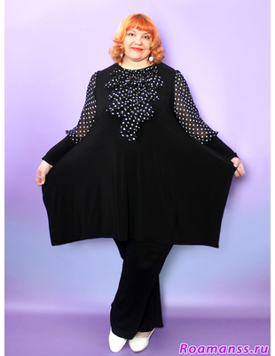 Платье туника с шифоновым жабо больших размеров